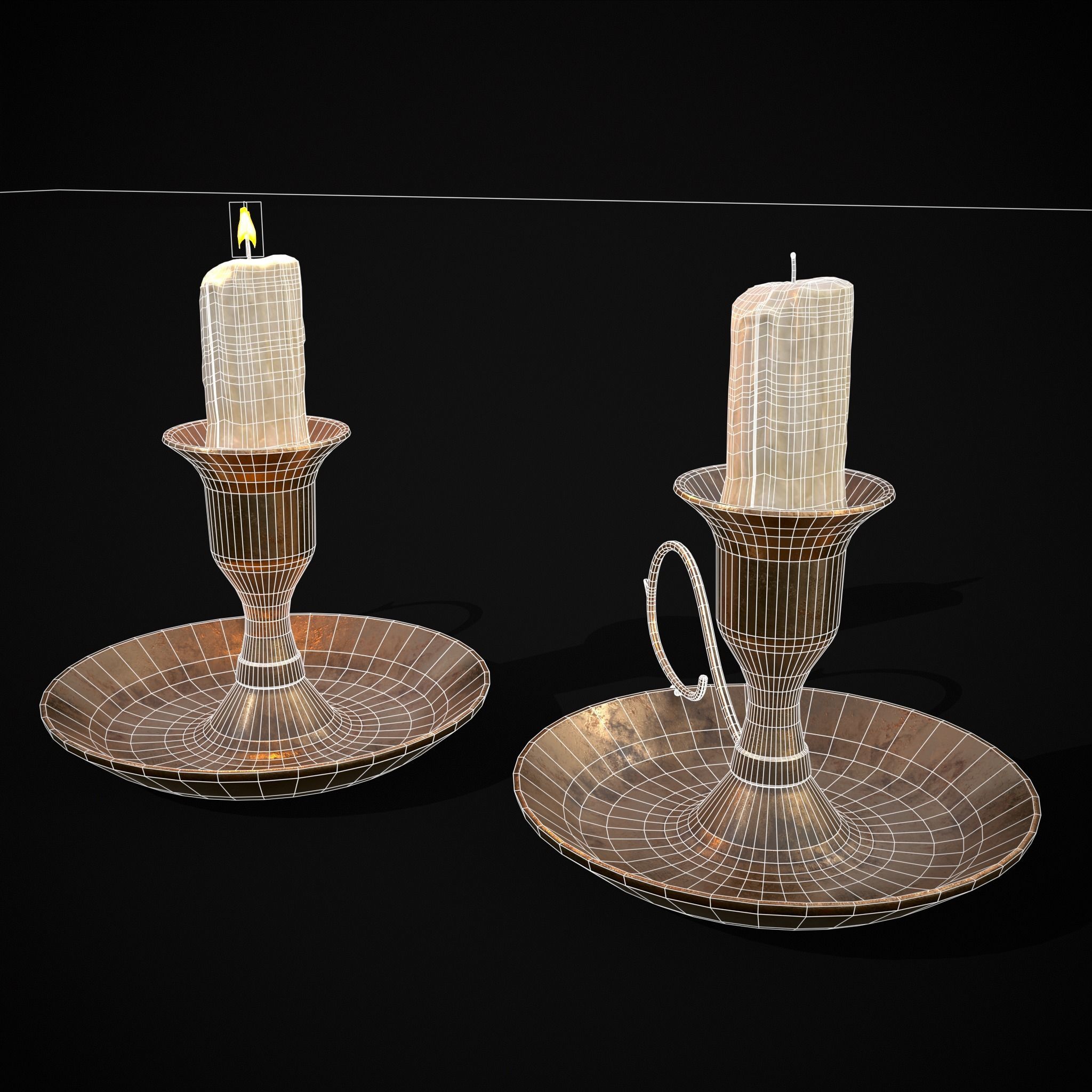 Small Bronze Chamberstick Low-poly 3D model_4