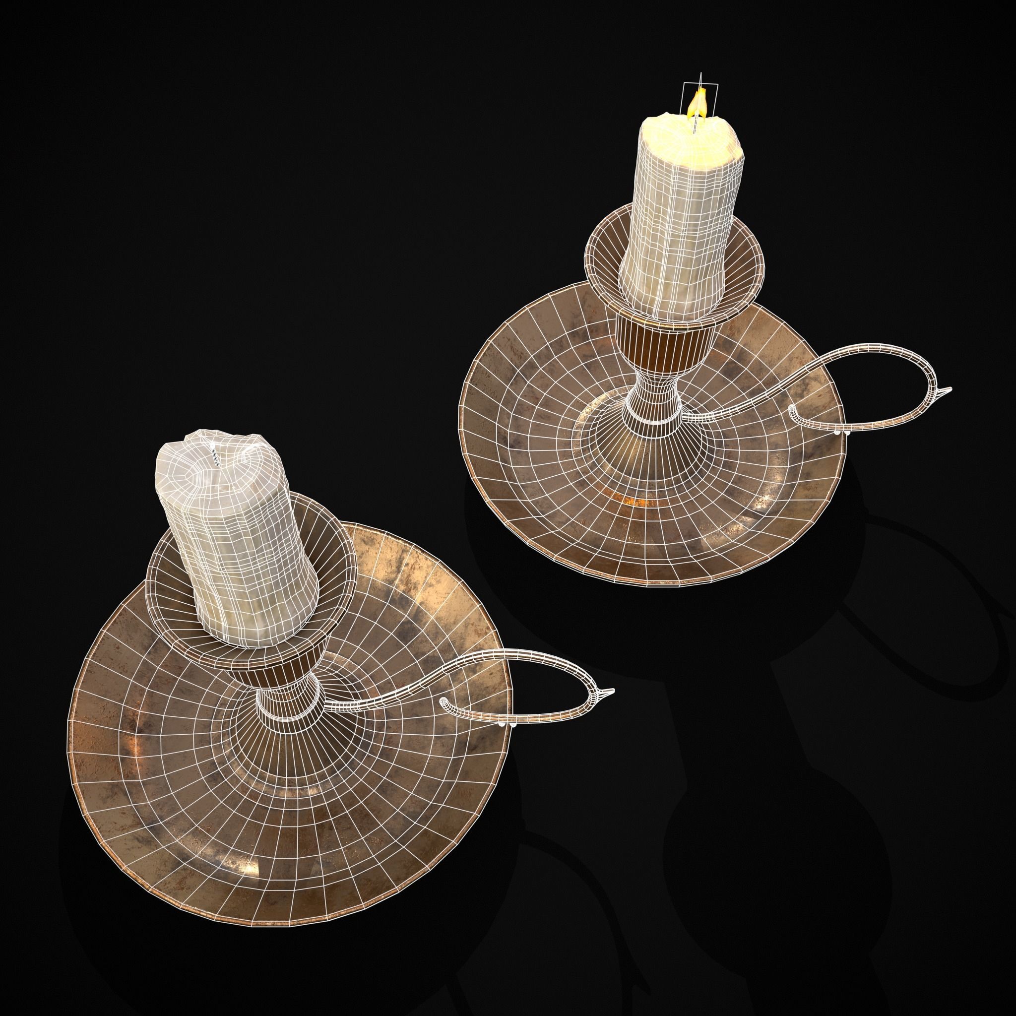 Small Bronze Chamberstick Low-poly 3D model_6