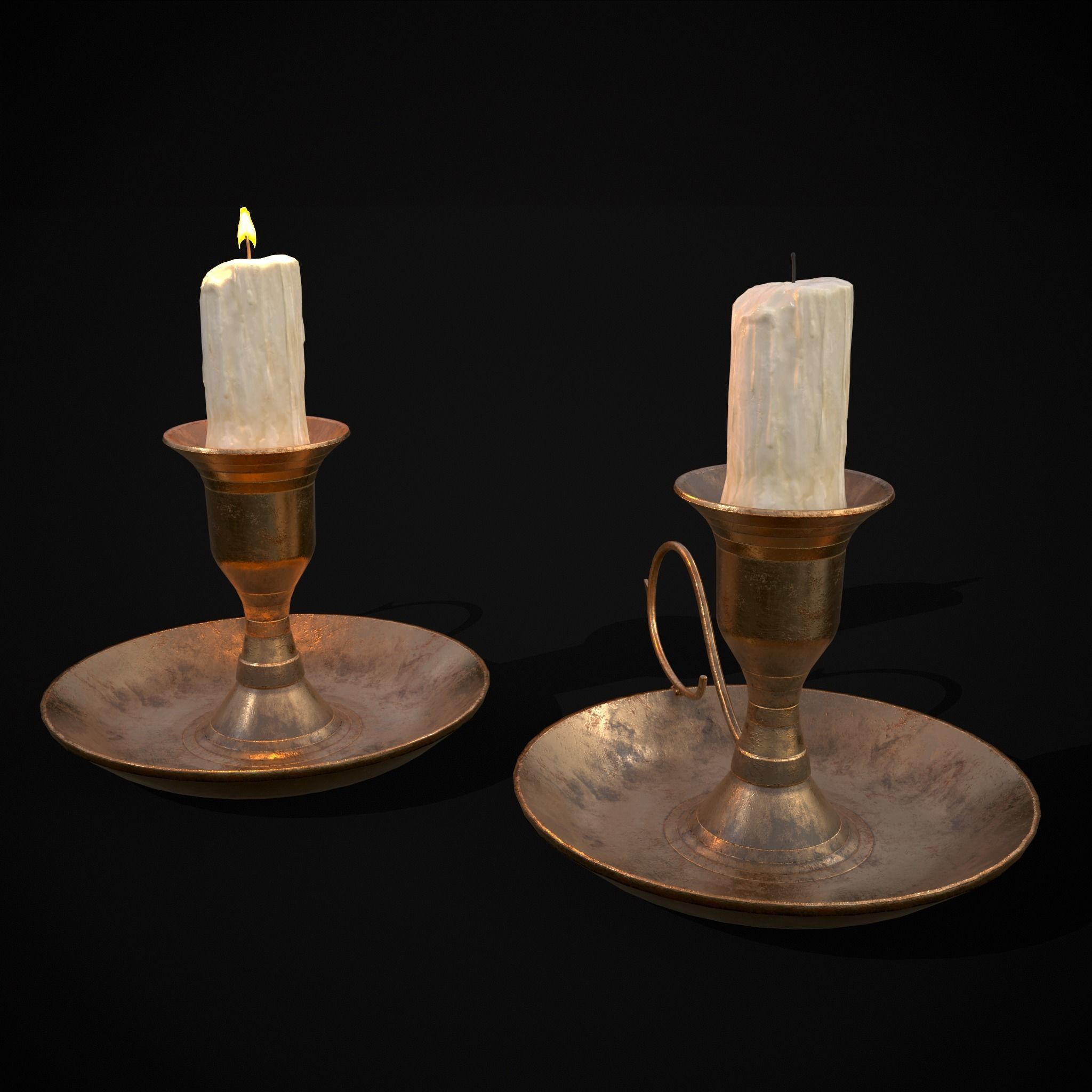 Small Bronze Chamberstick Low-poly 3D model_3