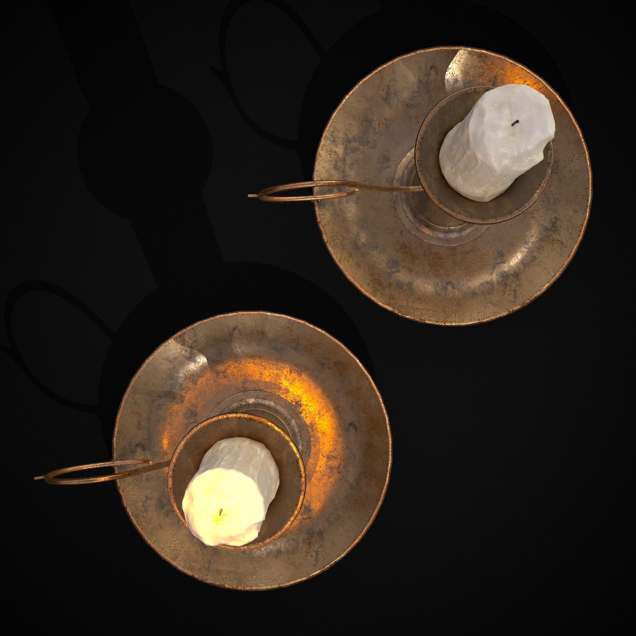 Small Bronze Chamberstick Low-poly 3D model_9