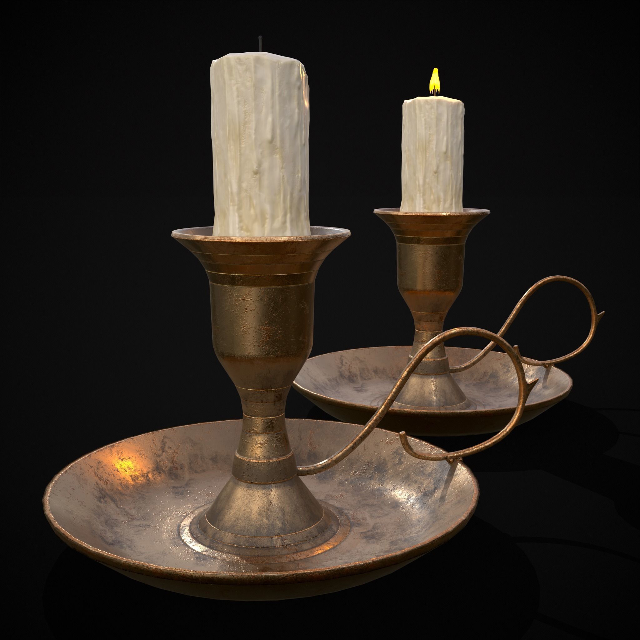 Small Bronze Chamberstick Low-poly 3D model_11