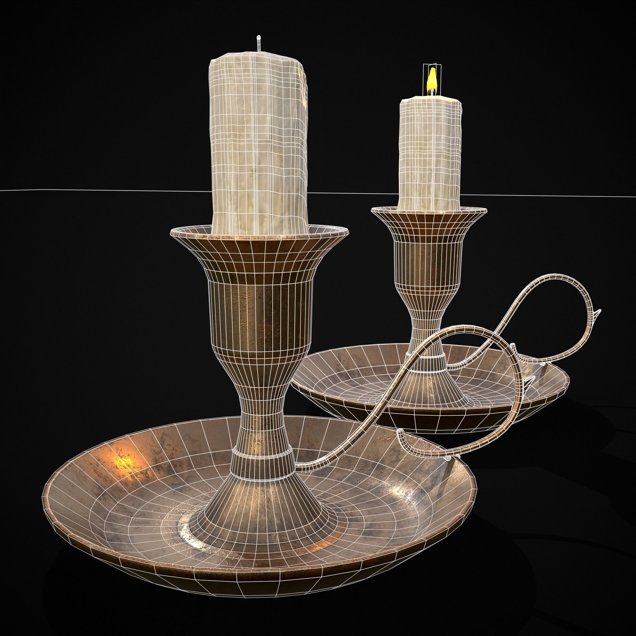 Small Bronze Chamberstick Low-poly 3D model_12