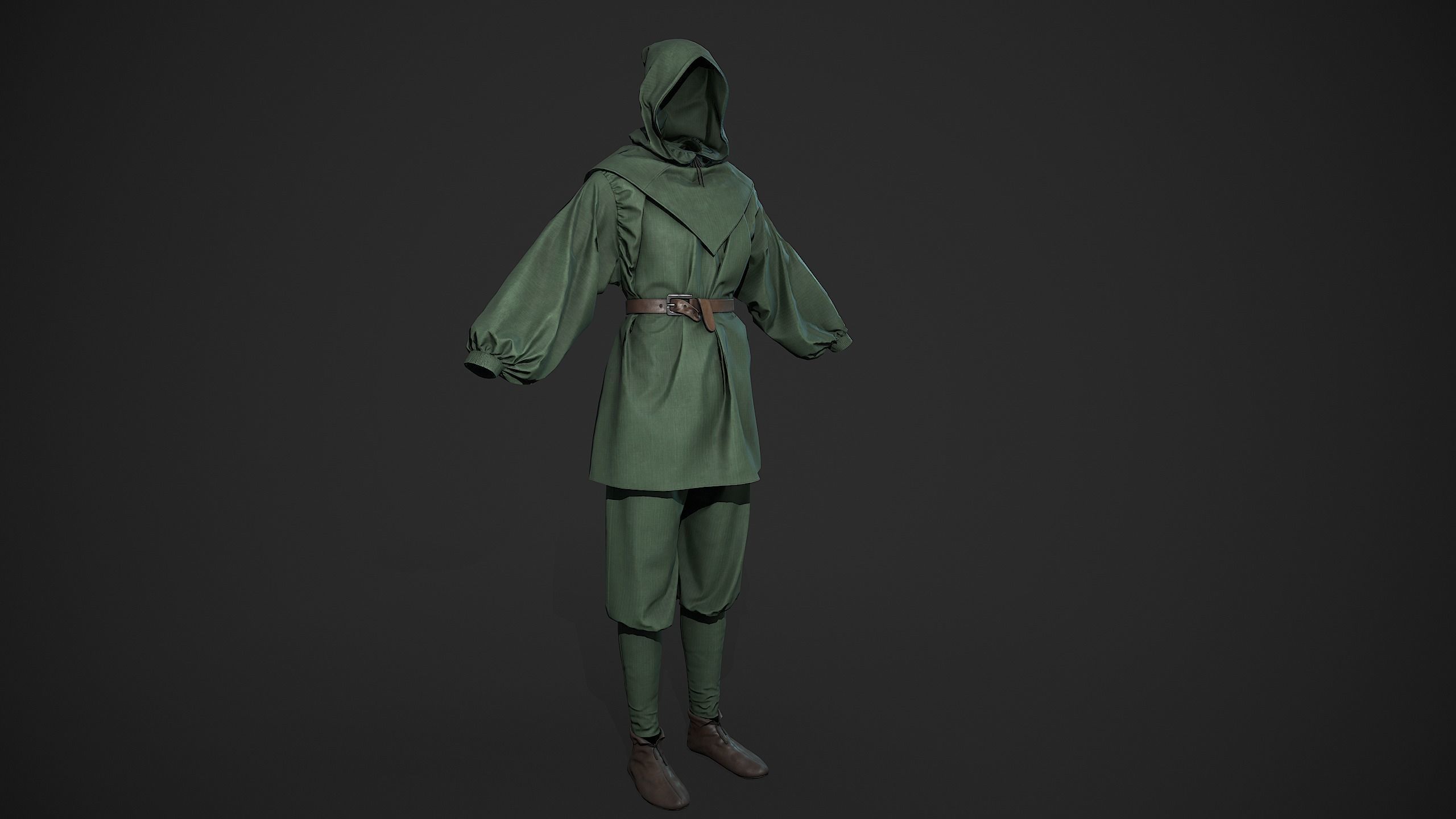 Green Medieval Outfit Low-poly 3D model_13