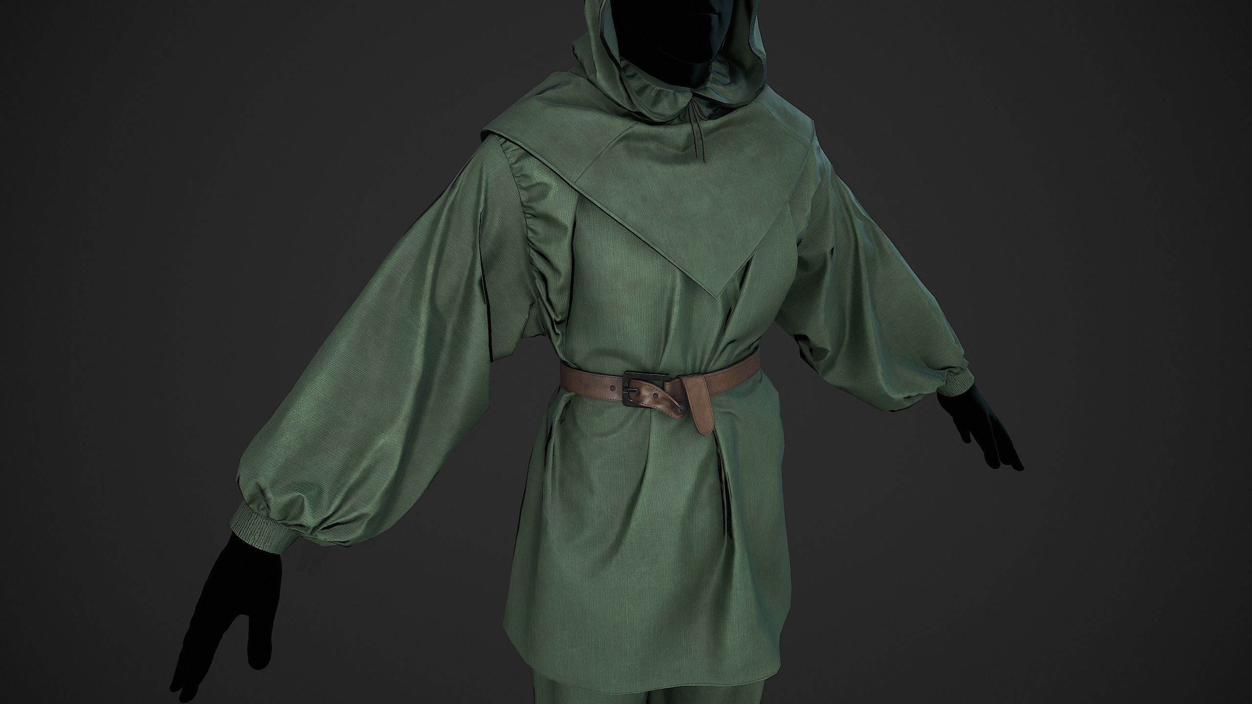 Green Medieval Outfit Low-poly 3D model_9