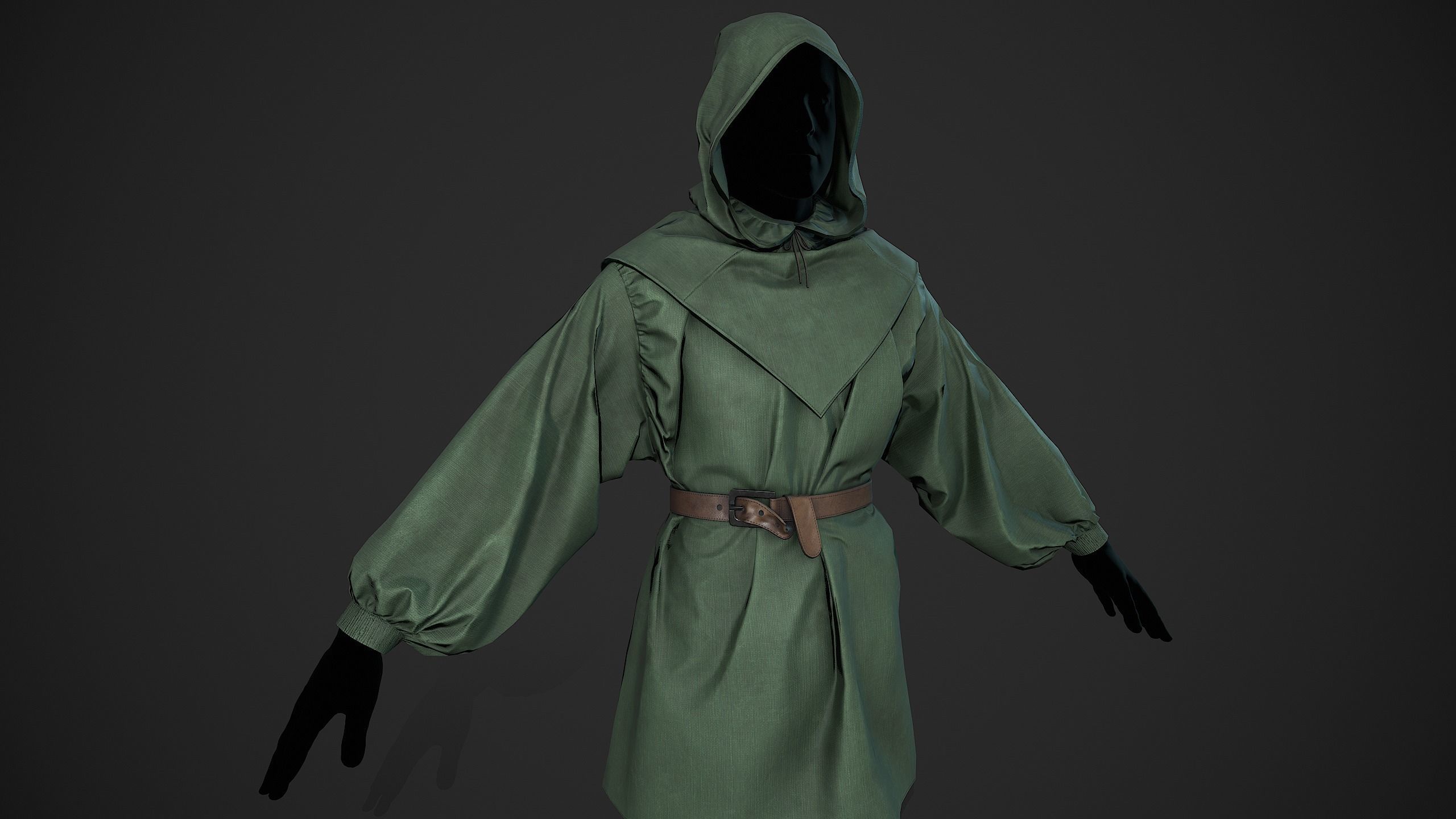 Green Medieval Outfit Low-poly 3D model_5