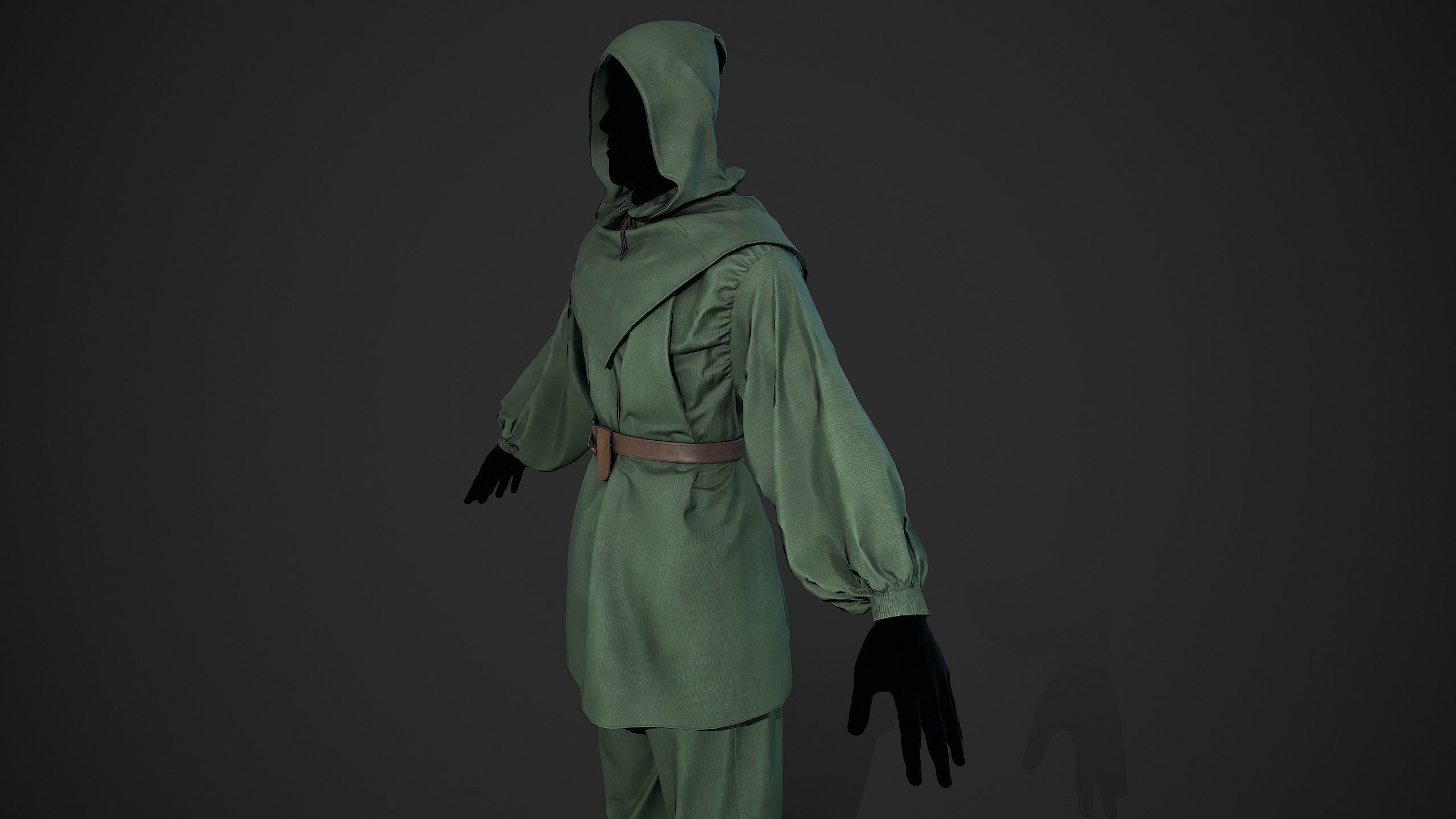 Green Medieval Outfit Low-poly 3D model_3