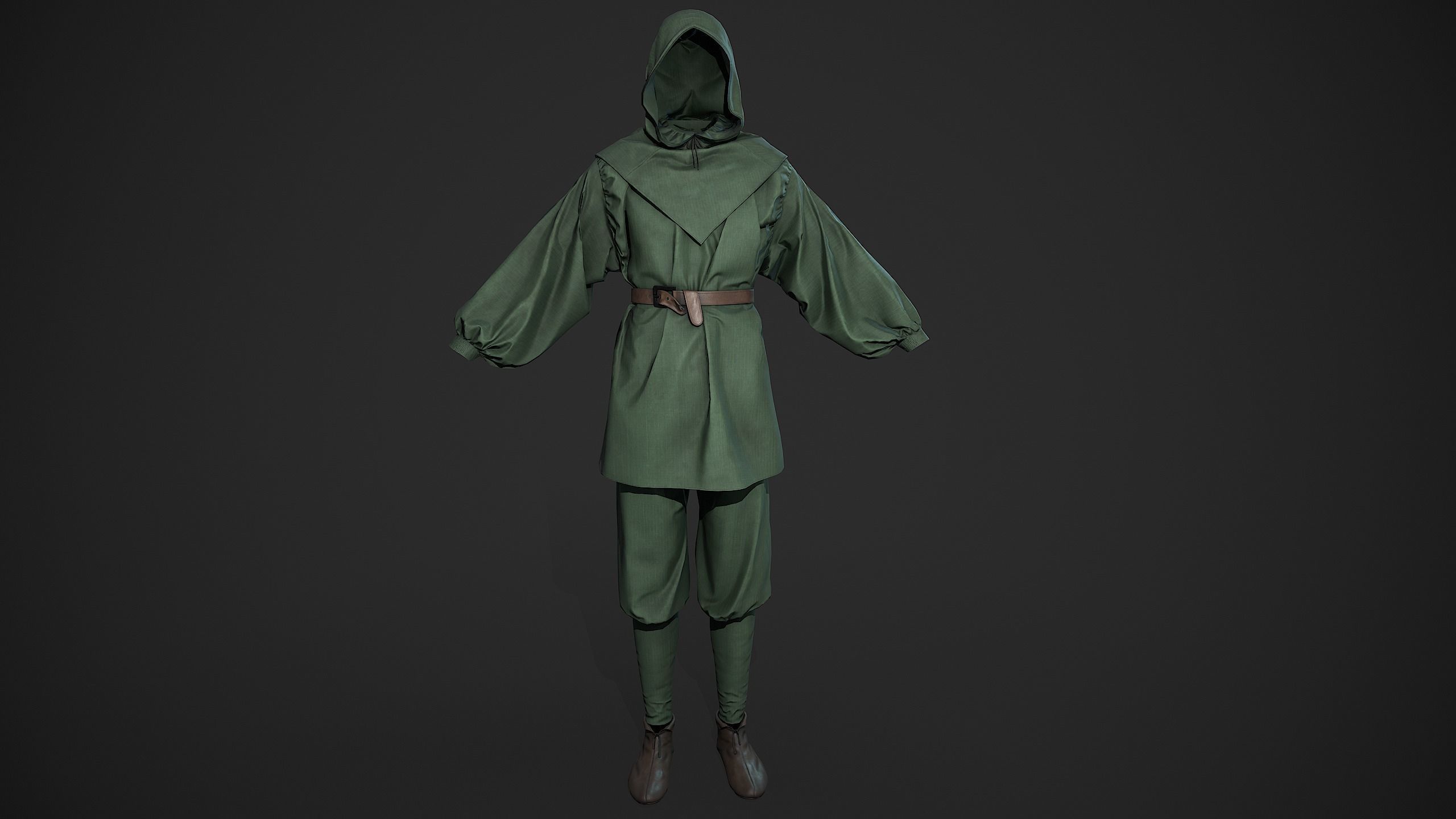 Green Medieval Outfit Low-poly 3D model_14