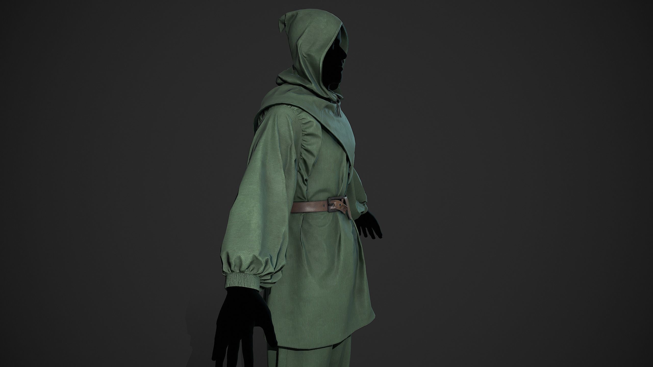 Green Medieval Outfit Low-poly 3D model_1