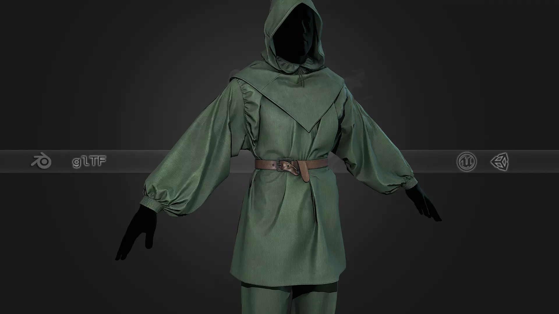 Green Medieval Outfit Low-poly 3D model_0