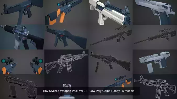 Tiny Stylized Weapon Pack vol 01 - Low Poly Game Ready 3D Model Collection
