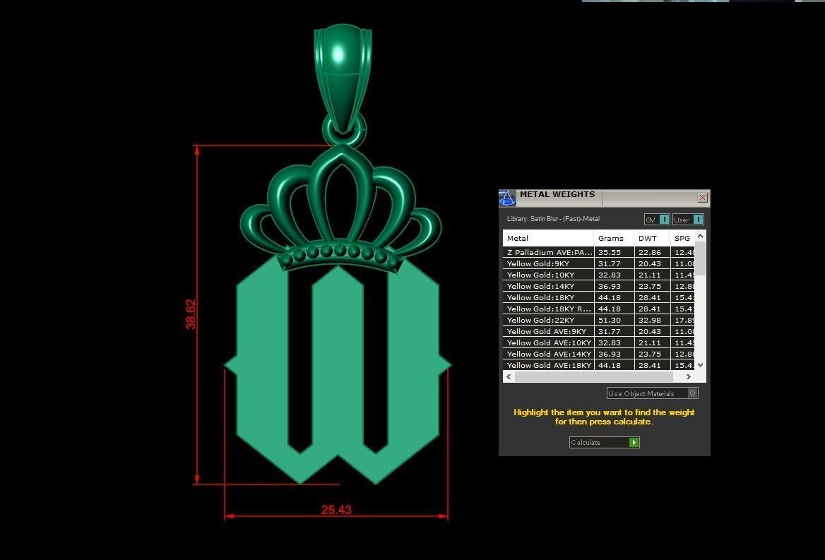 W Pendant Jewelry version 7 Low-poly 3D model_1