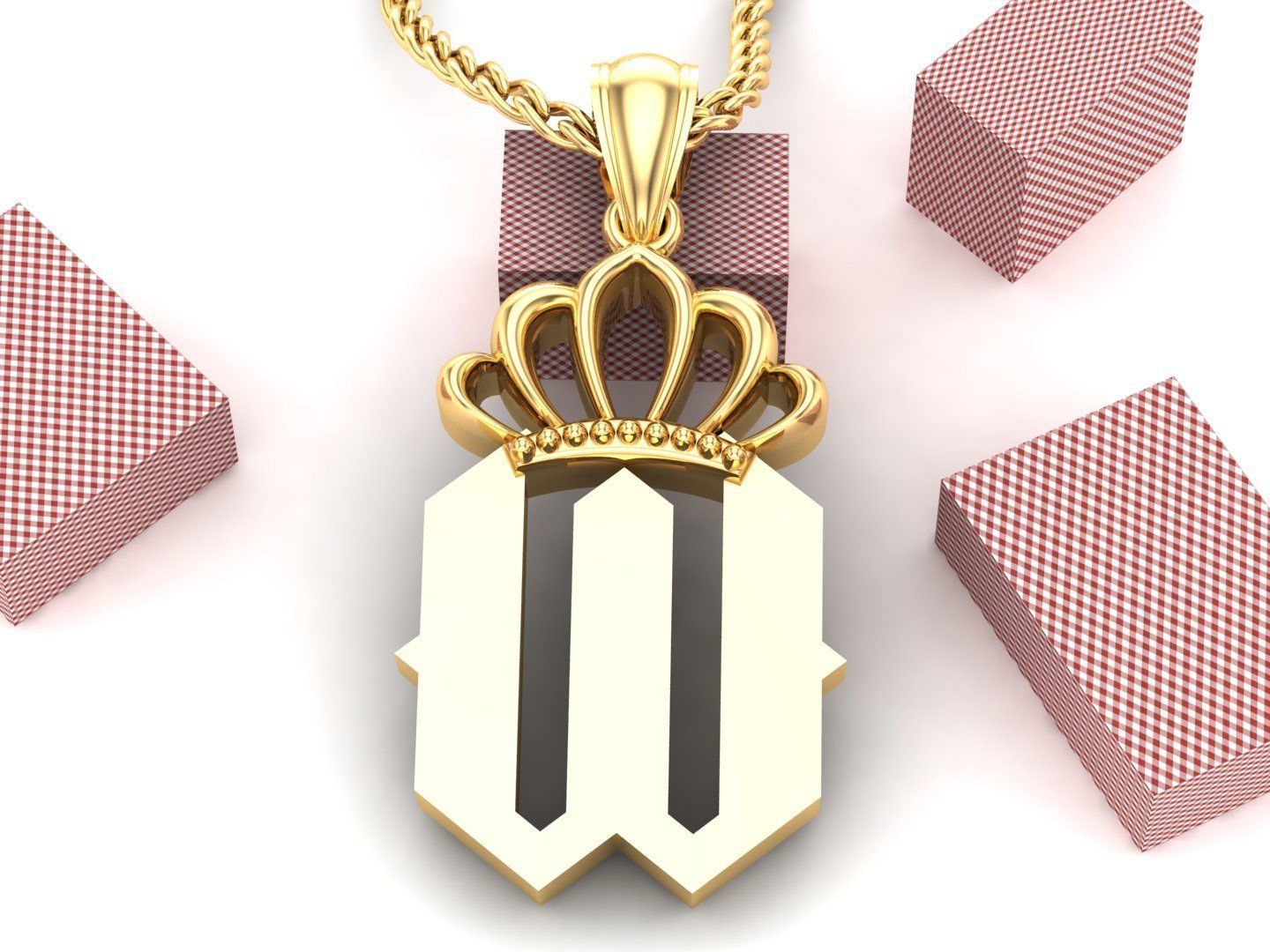 W Pendant Jewelry version 7 Low-poly 3D model_2