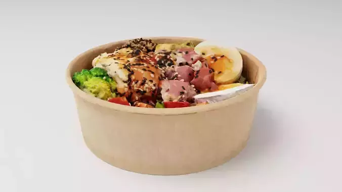 poke bowl with tuna rice avocado boiled eggs tomatoes