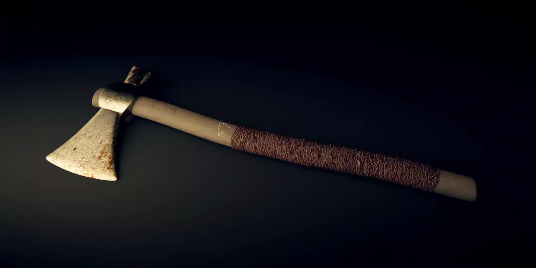 Tomahawk Axe - Wolf Carving Free 3D model