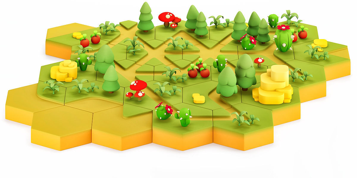 Stylized modular platform game level design Low-poly 3D model_1