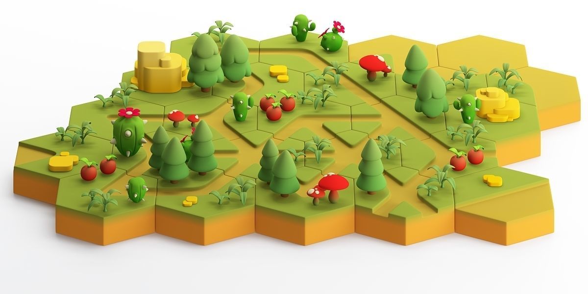 Stylized modular platform game level design Low-poly 3D model_4