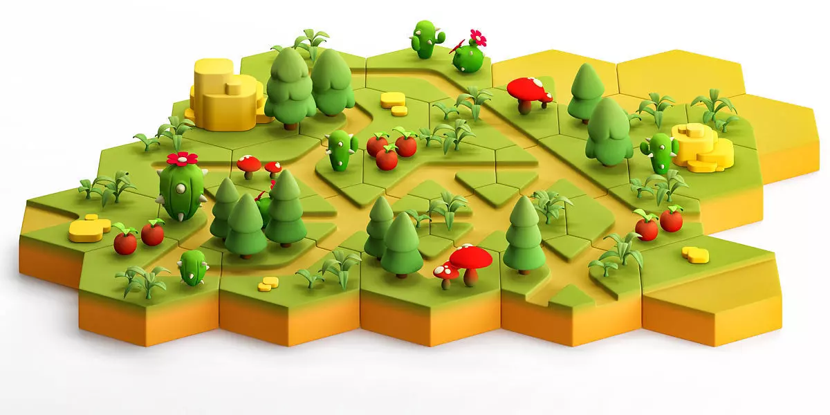 Stylized modular platform game level design Low-poly 3D model_0