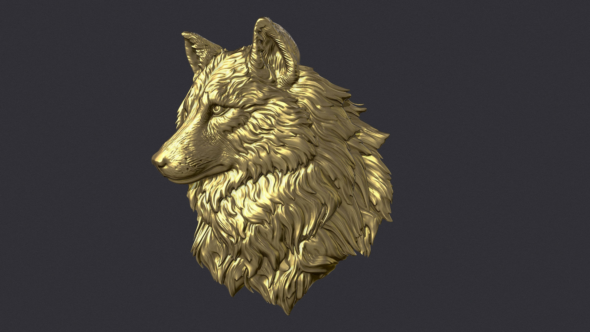 Wolf head bas-relief 3D print model_4