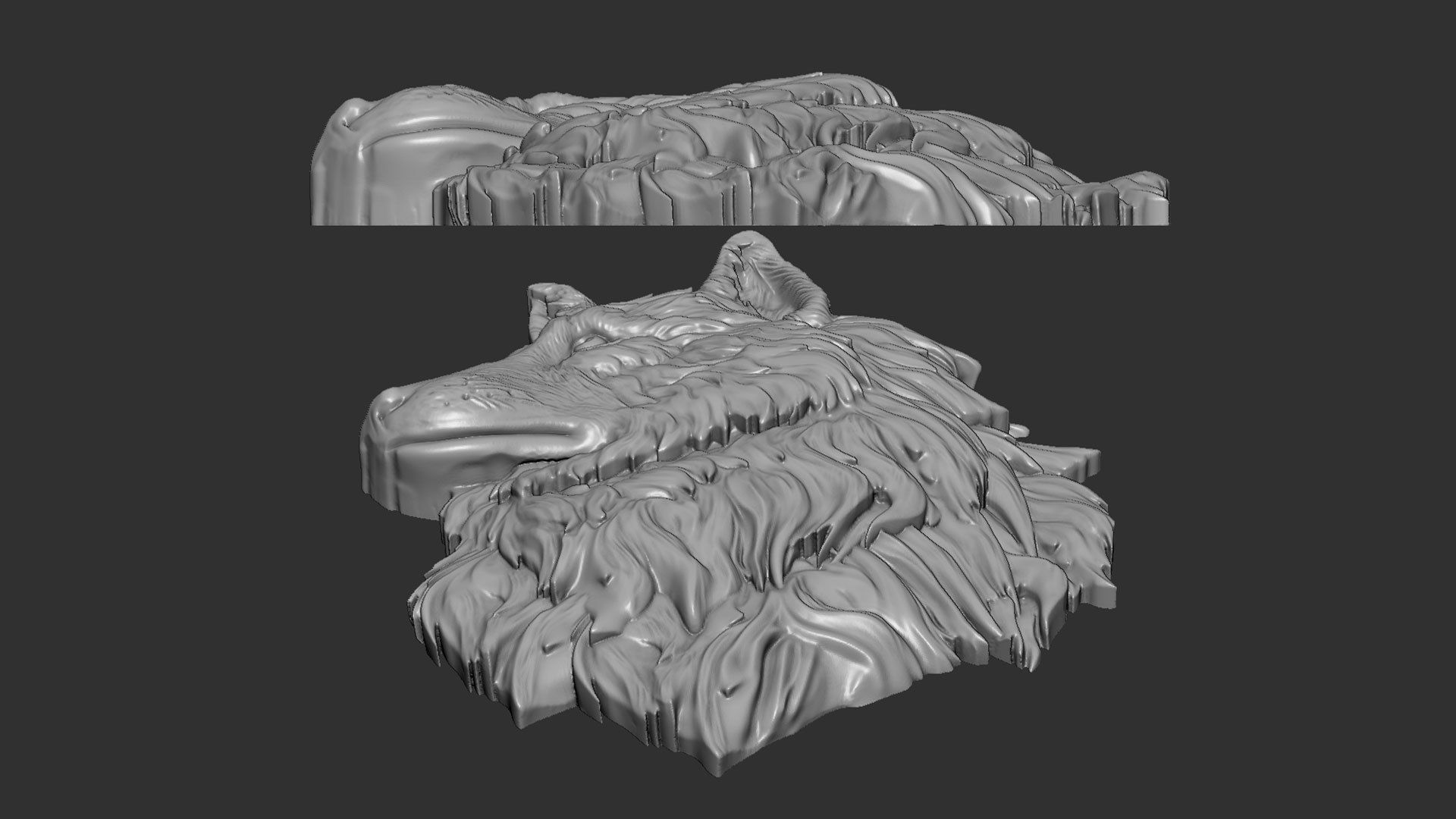 Wolf head bas-relief 3D print model_7