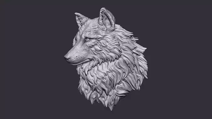 Wolf head bas-relief 3D print model