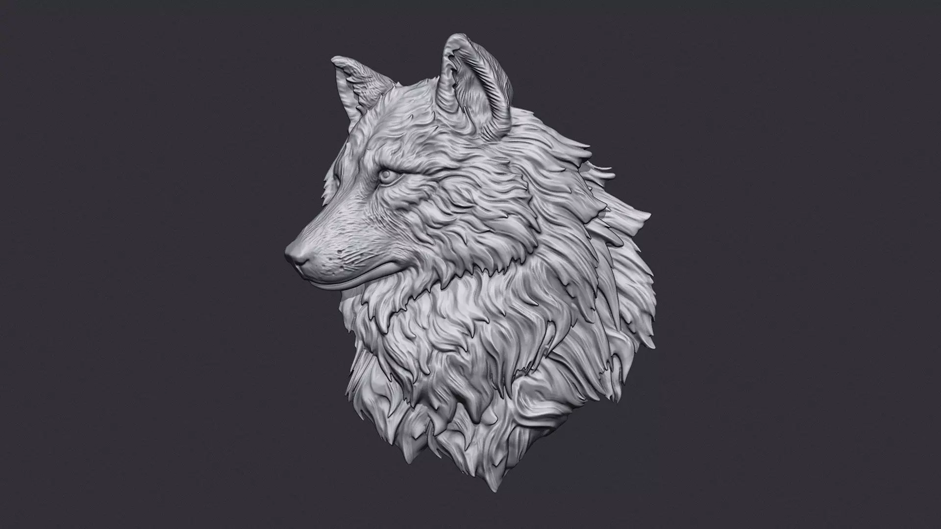 Wolf head bas-relief 3D print model_0