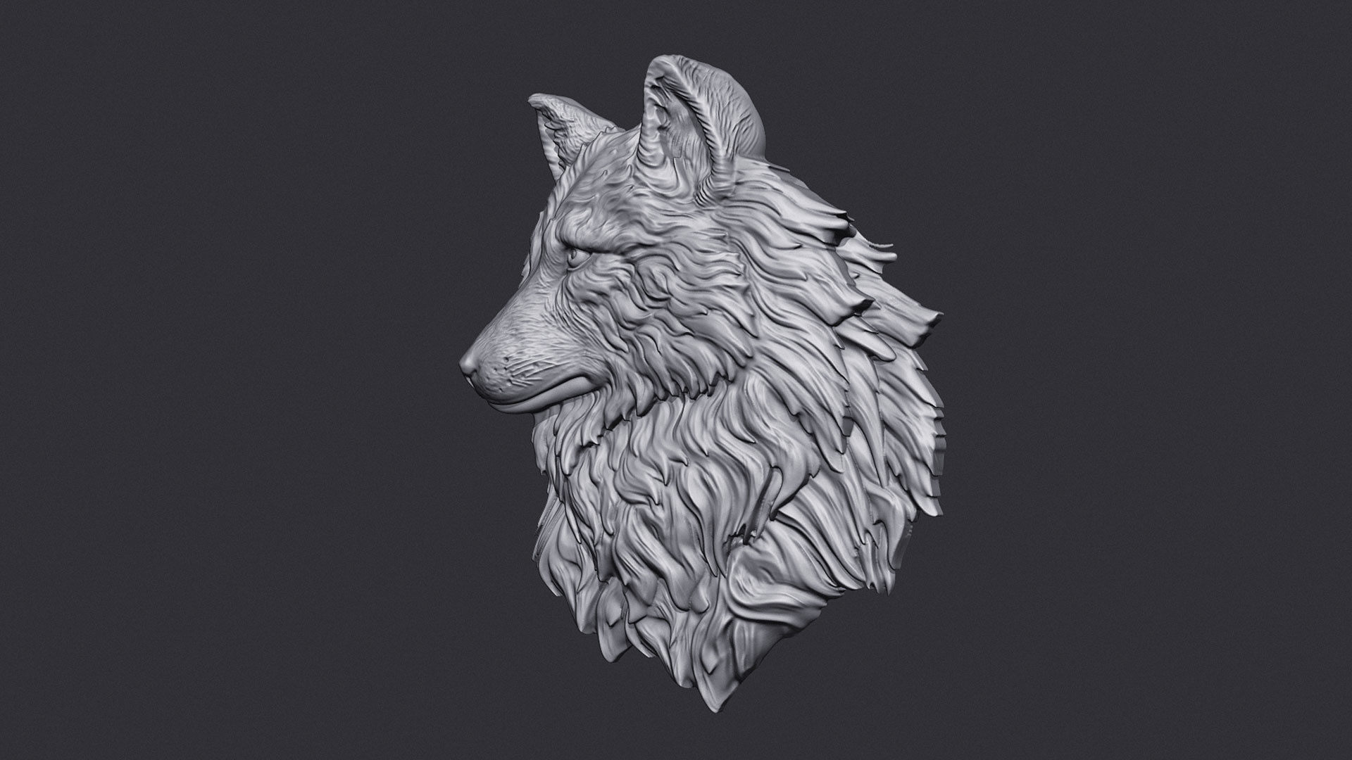 Wolf head bas-relief 3D print model_2