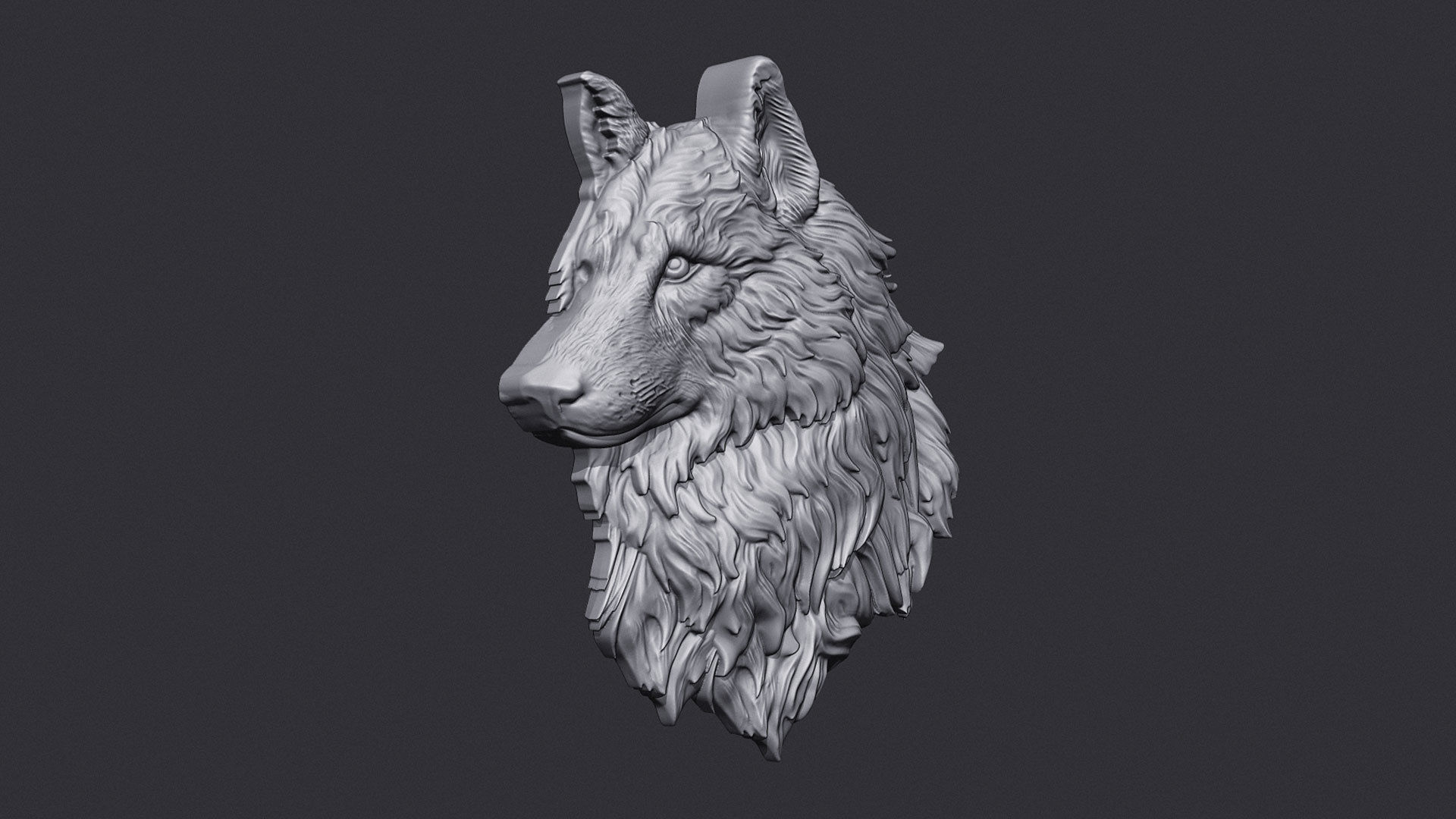 Wolf head bas-relief 3D print model_1