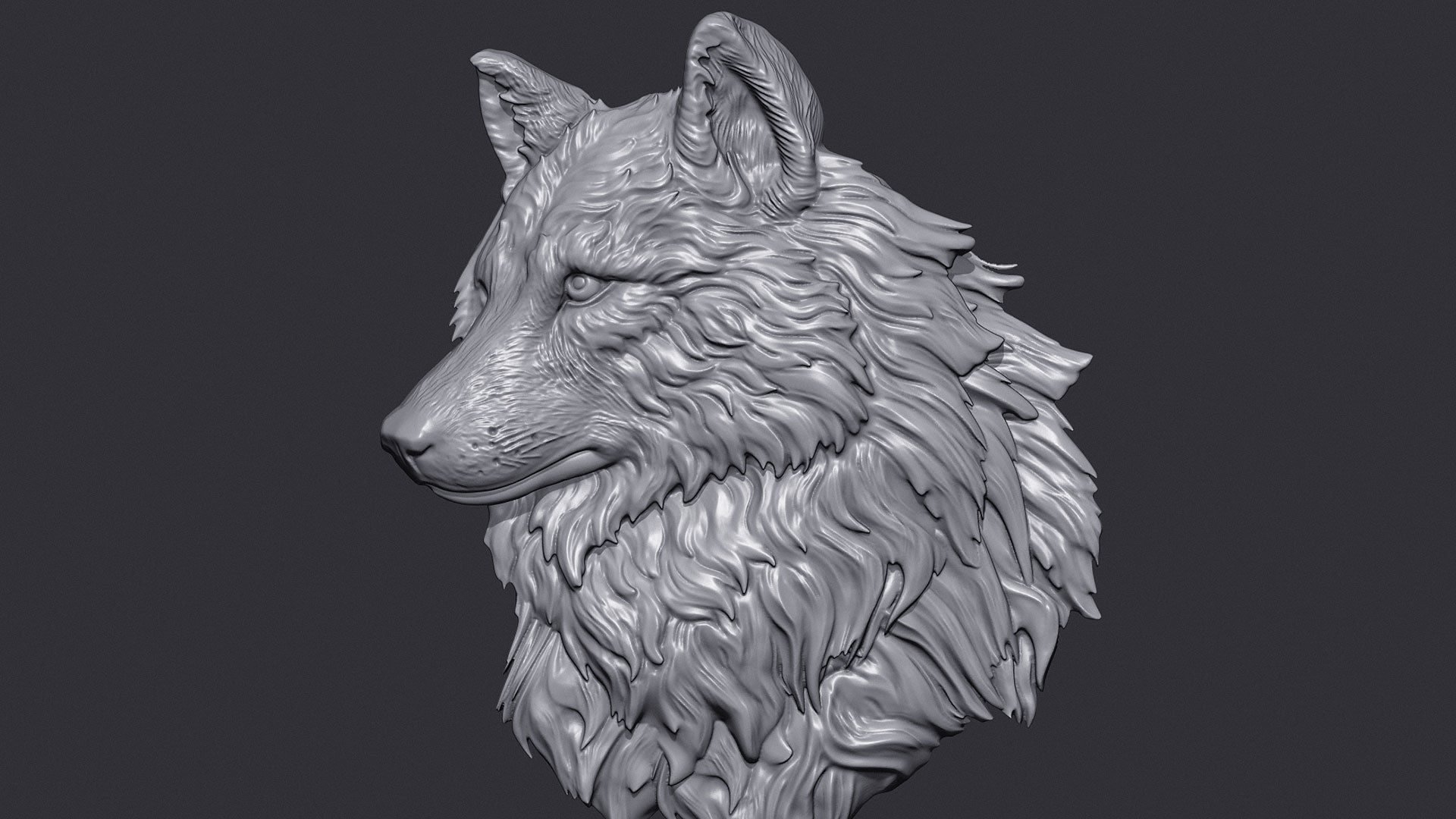 Wolf head bas-relief 3D print model_6
