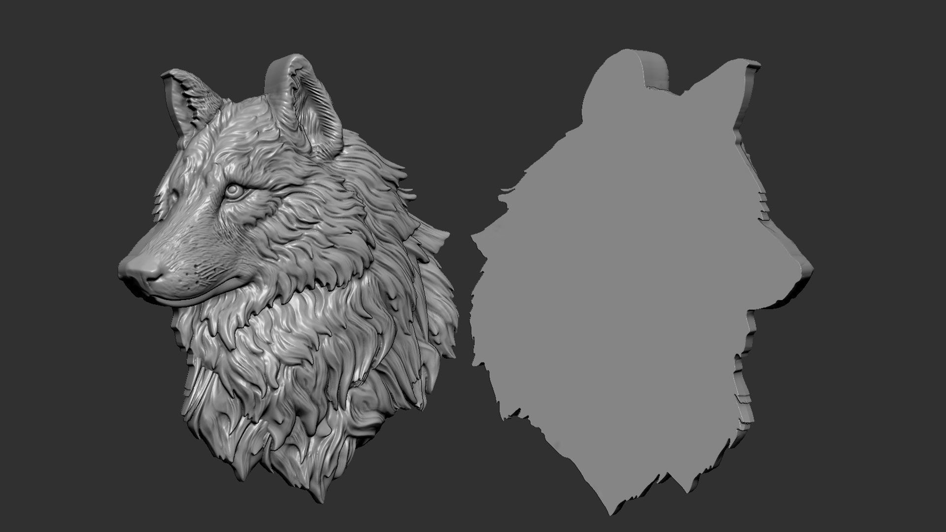 Wolf head bas-relief 3D print model_9