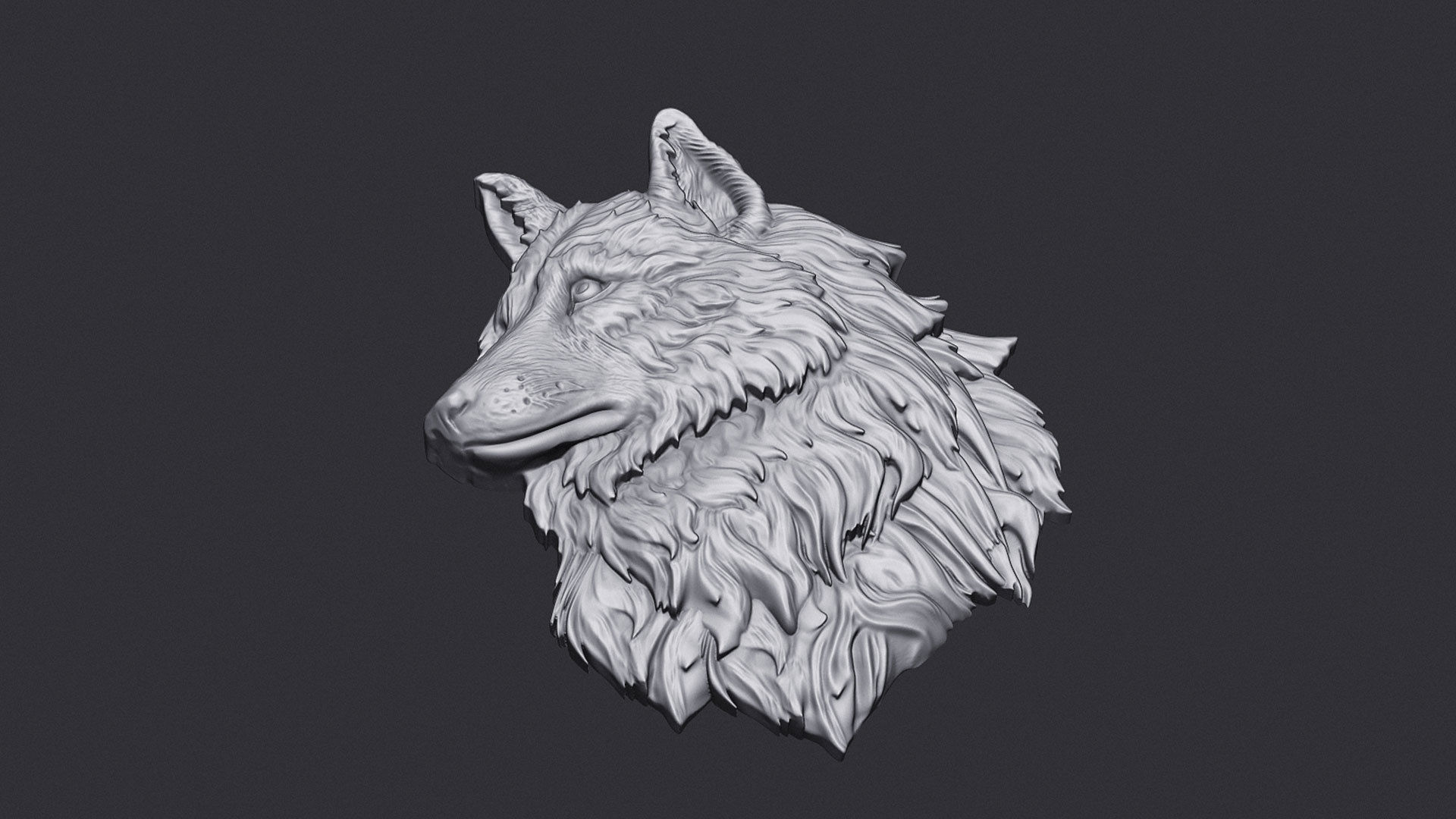 Wolf head bas-relief 3D print model_3