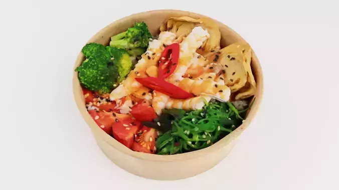 Poke bowl with king prawn or caramote prawn and Teriyaki sauce