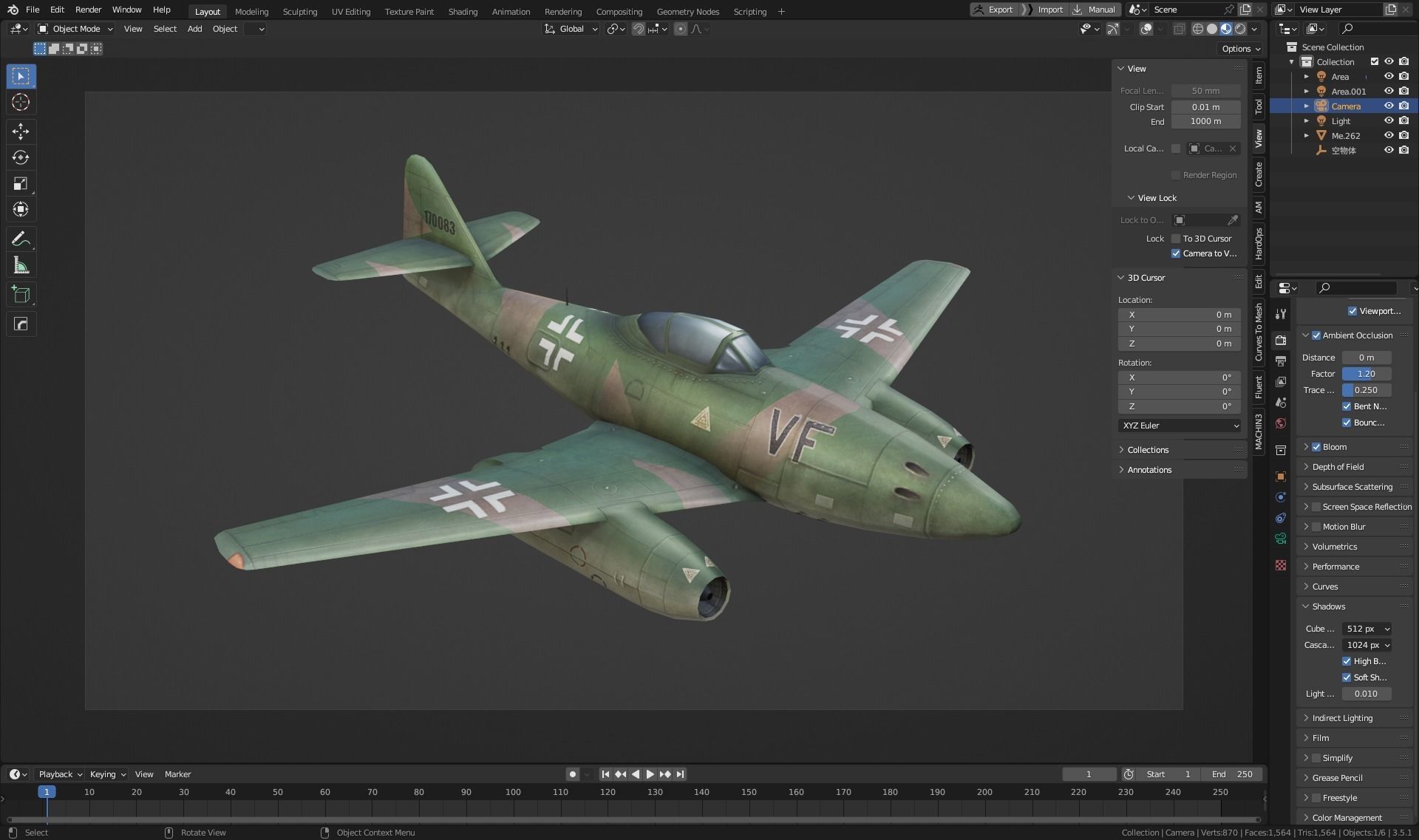 Messerschmitt Me-262 painted game model Low-poly 3D model Low-poly 3D model_6