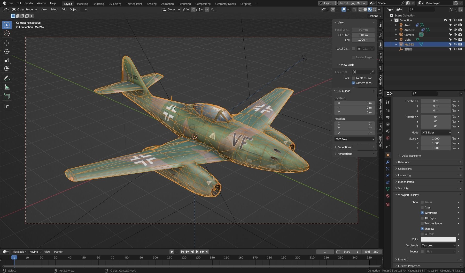 Messerschmitt Me-262 painted game model Low-poly 3D model Low-poly 3D model_5
