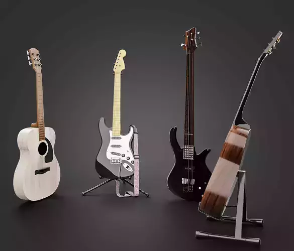 4 electric guitars 3D Model Collection