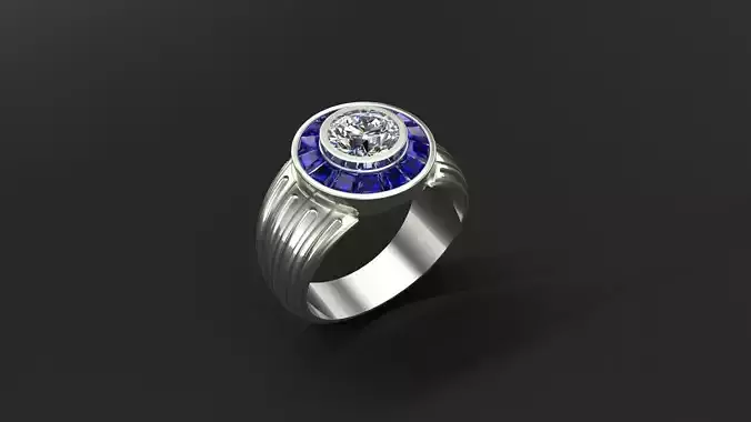 Man Ring with diamond and sapphires 3D print model