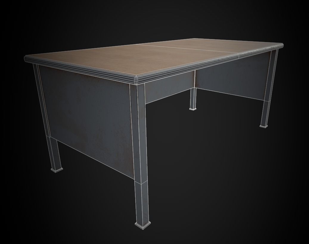 Old Office Table Low-poly 3D model_11