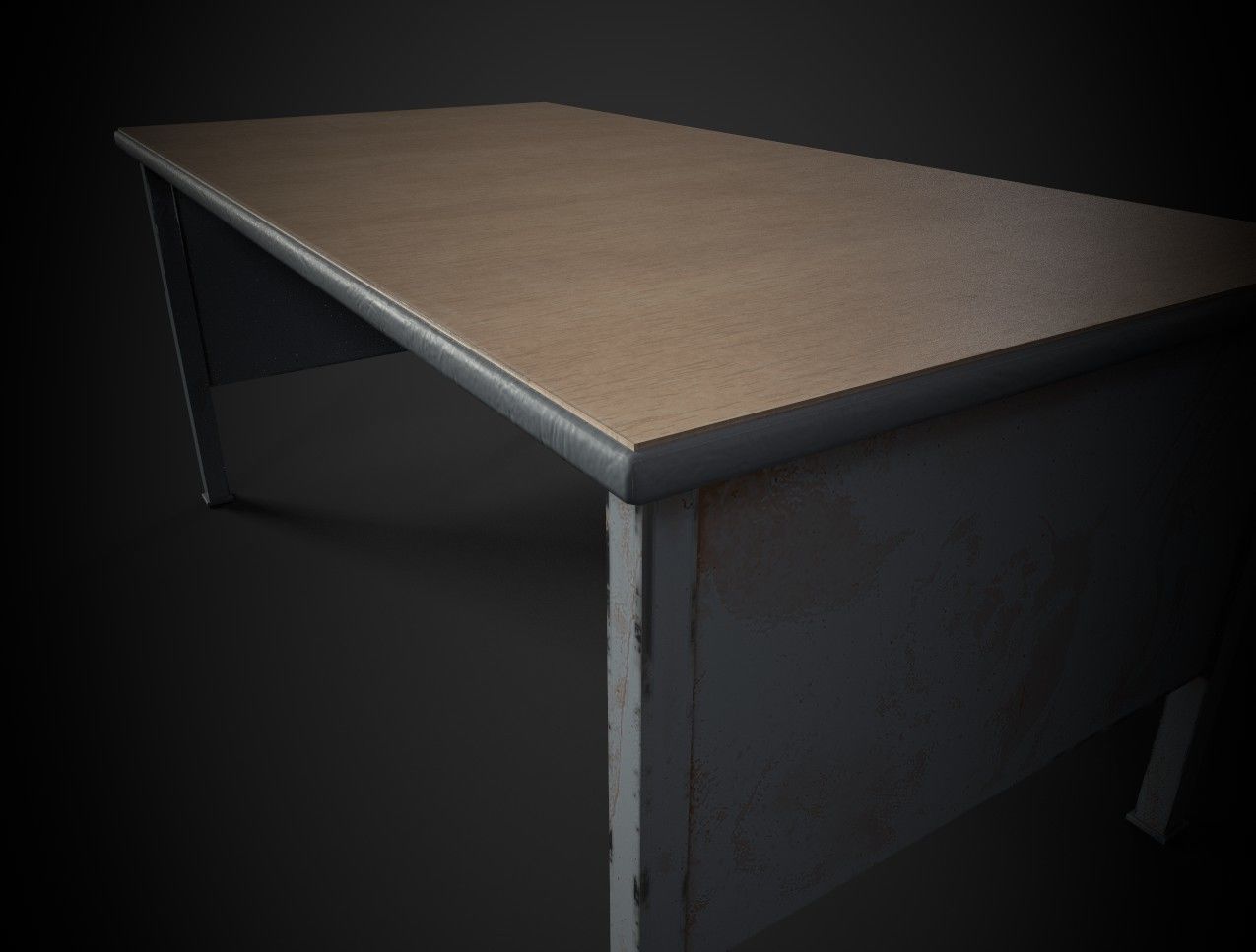 Old Office Table Low-poly 3D model_5