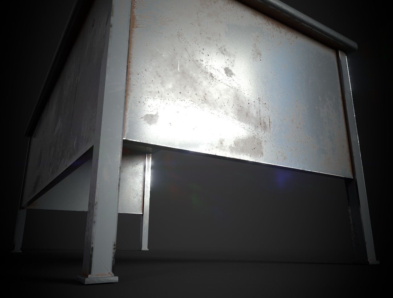 Old Office Table Low-poly 3D model_6