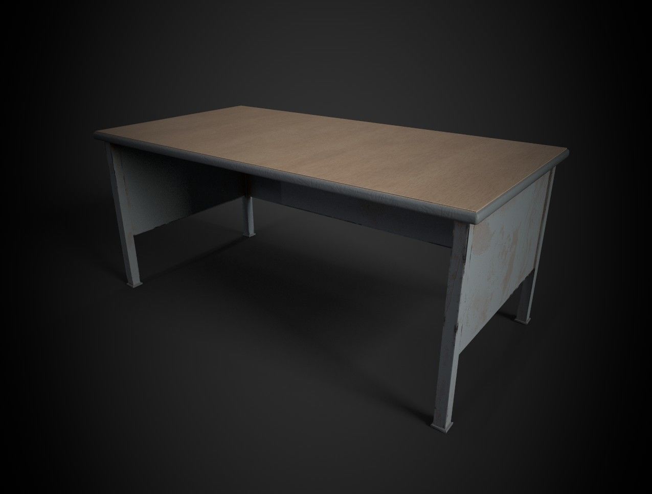 Old Office Table Low-poly 3D model_10