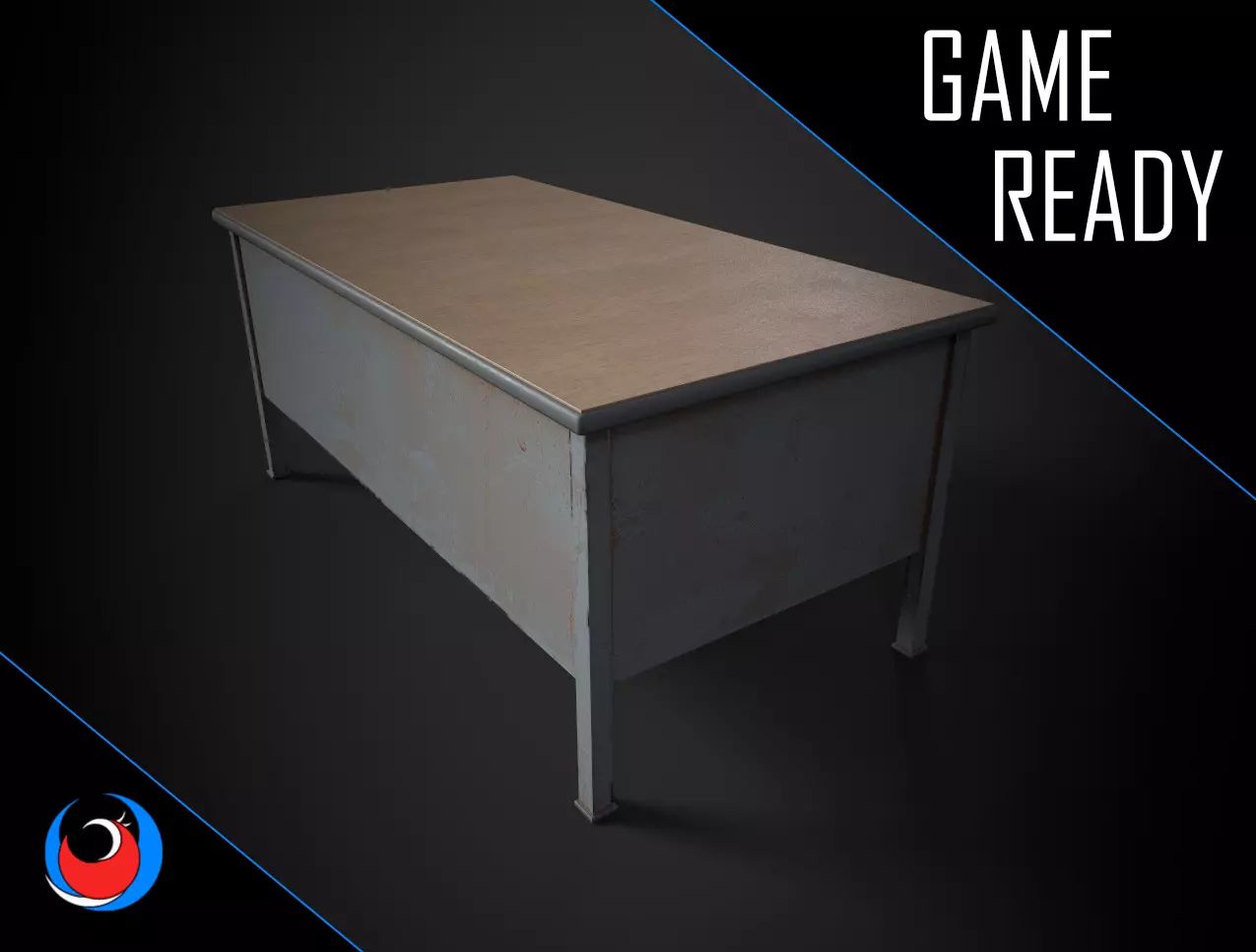 Old Office Table Low-poly 3D model_0