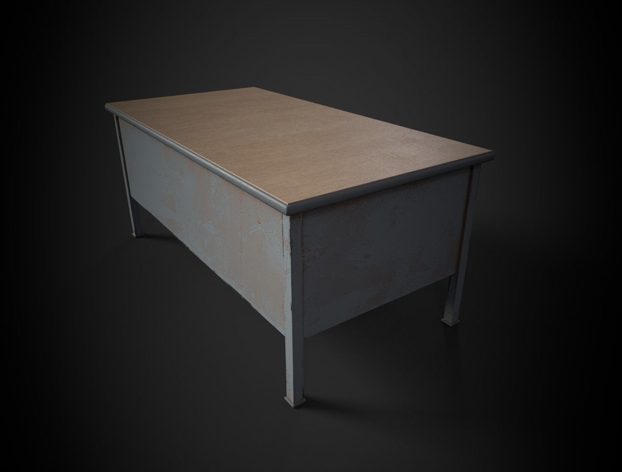 Old Office Table Low-poly 3D model_1