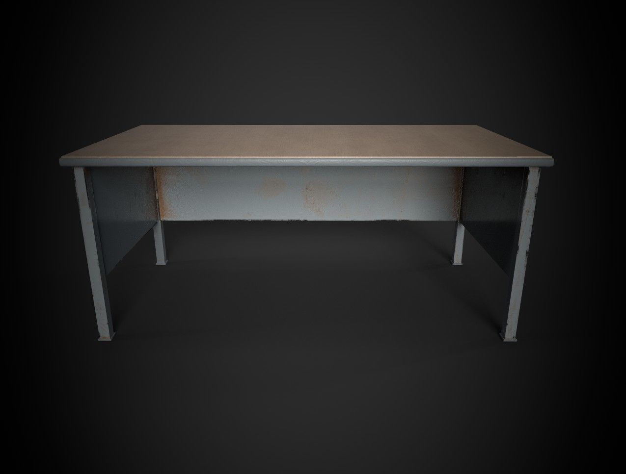Old Office Table Low-poly 3D model_8