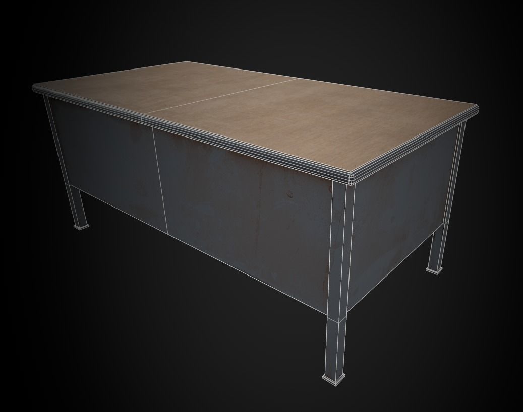 Old Office Table Low-poly 3D model_12