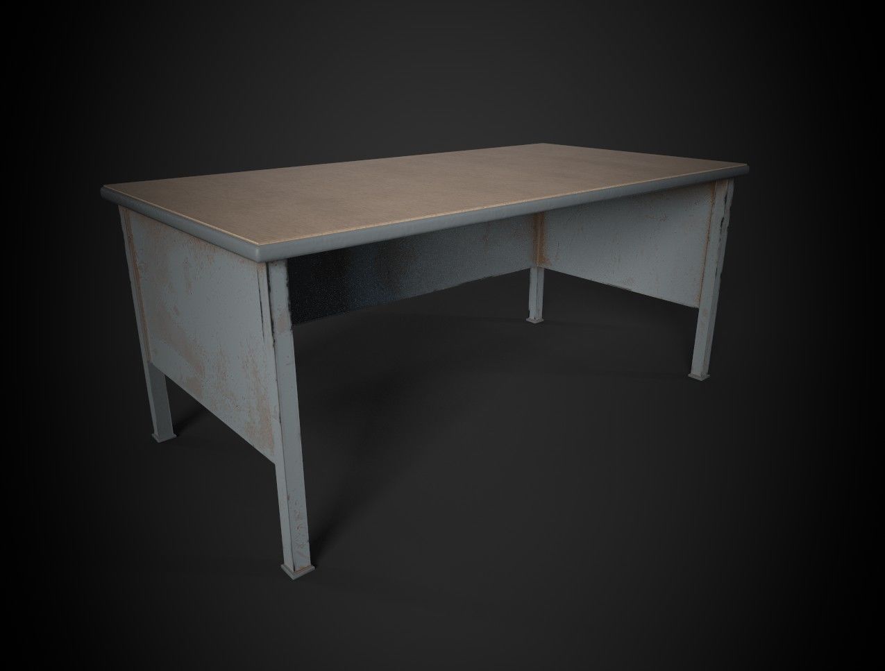 Old Office Table Low-poly 3D model_2