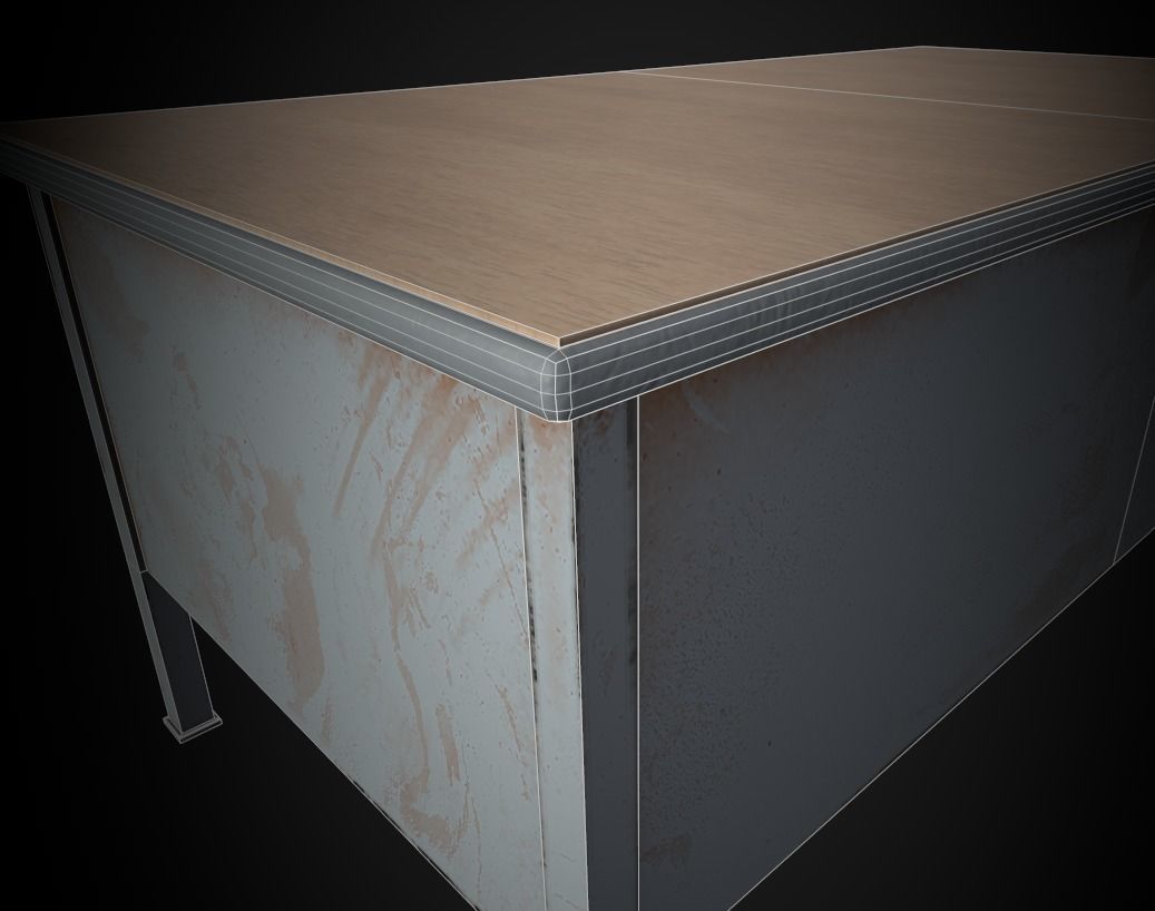 Old Office Table Low-poly 3D model_13