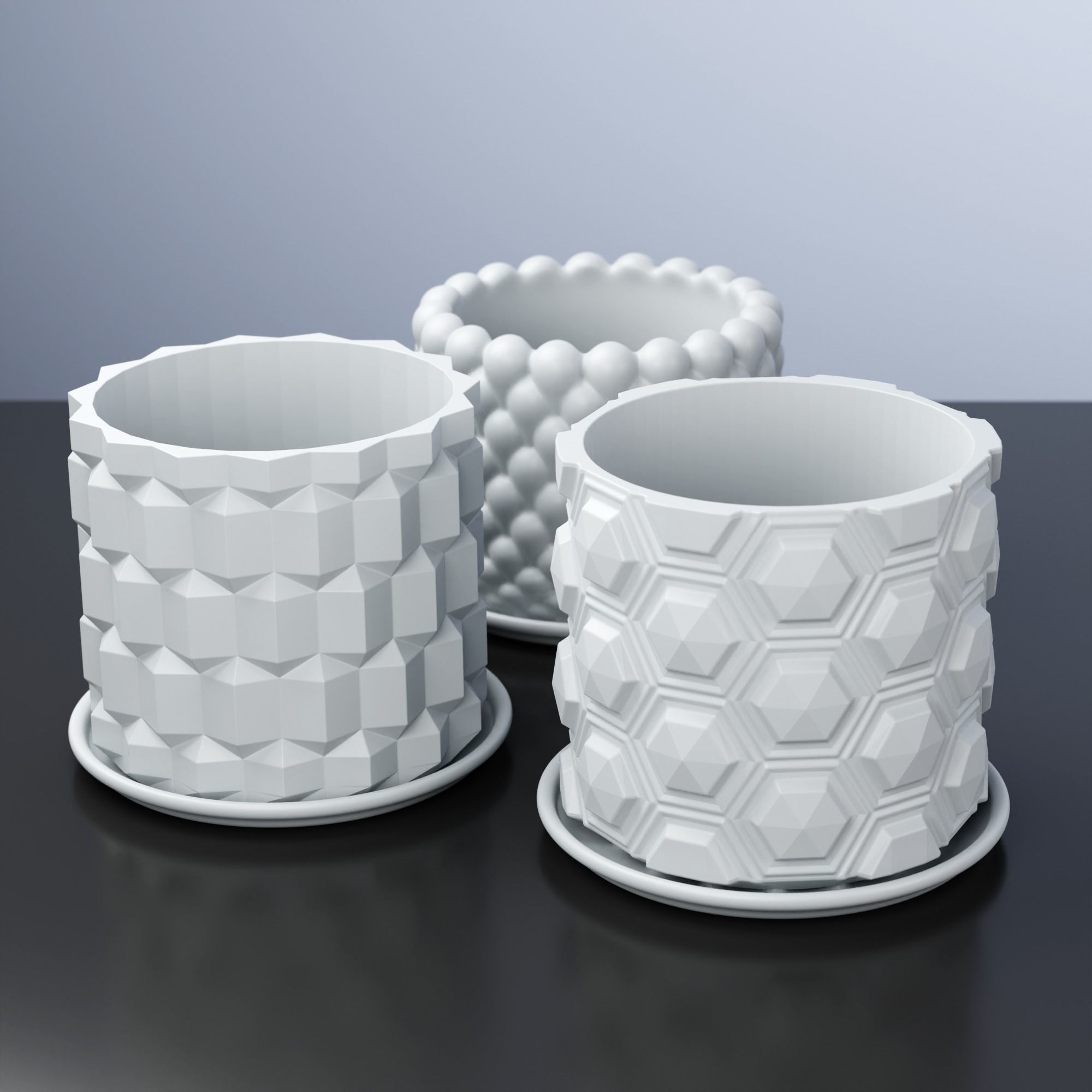 Set of 3 Small Geometric Indoor Plant Pots 3D print model_3