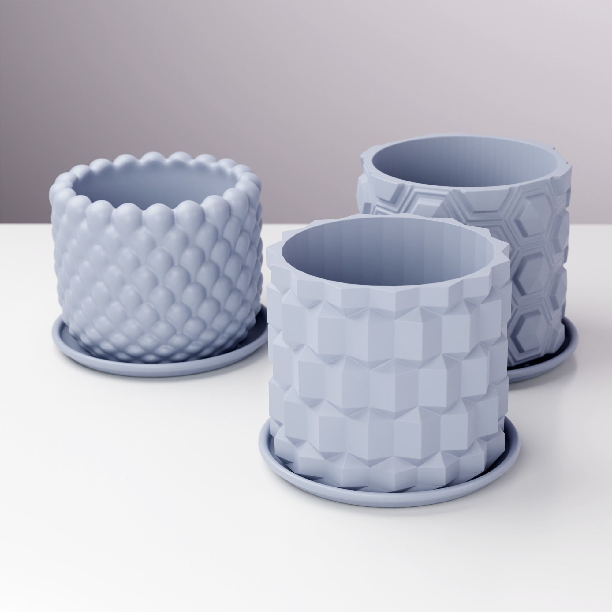 Set of 3 Small Geometric Indoor Plant Pots 3D print model_2