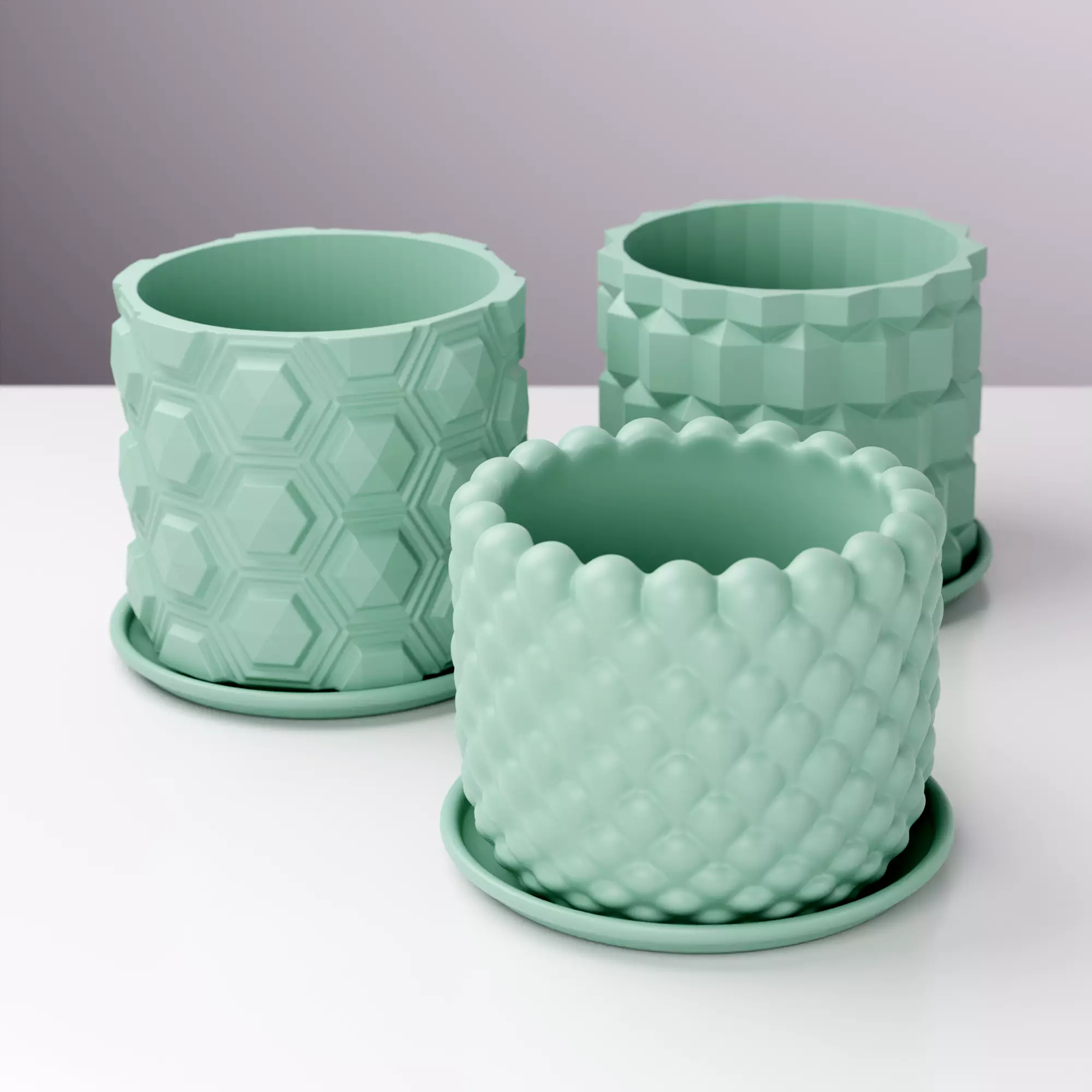 Set of 3 Small Geometric Indoor Plant Pots 3D print model_0