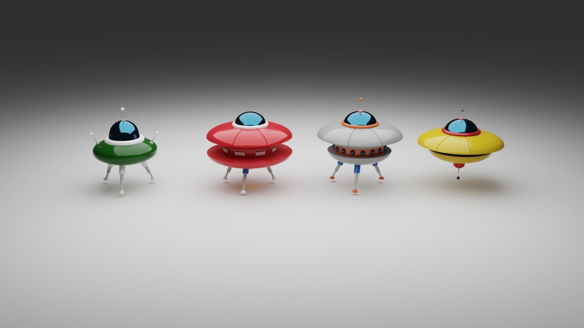 Cartoon UFO Collection Low-poly 3D model_2