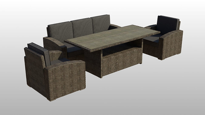 Simple Outdoor Wicker Seating Furniture Low-poly 3D model